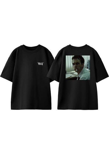 Fight Club 8 Tasarım Sırt Baskılı Pamuk Siyah Oversize T-Shirt