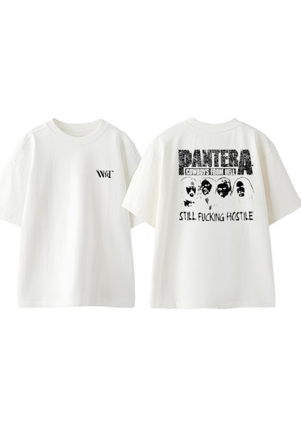 Pantera Rock 2 Tasarım Sırt Baskılı Pamuk Beyaz Oversize T-Shirt