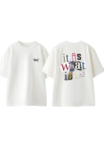 It Is What It Is Tasarım Sırt Baskılı Pamuk Beyaz Oversize T-Shirt