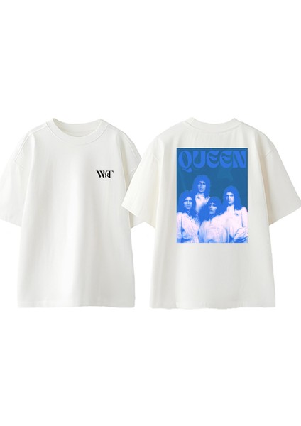 Queen Made In Heaven Tasarım Sırt Baskılı Pamuk Beyaz Oversize T-Shirt