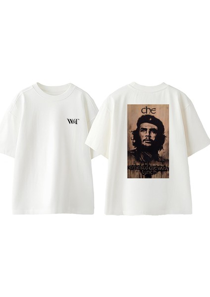 Che Guevara 4 Tasarım Sırt Baskılı Pamuk Beyaz Oversize T-Shirt