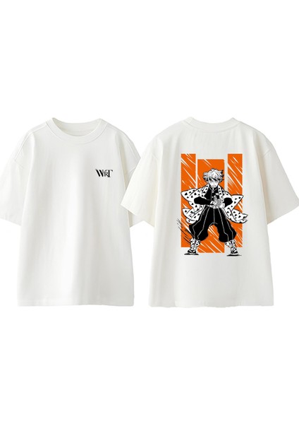 Zenitsu Thunder Tasarım Sırt Baskılı Pamuk Beyaz Oversize T-Shirt