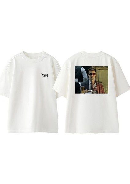 Fight Club 12 Tasarım Sırt Baskılı Pamuk Beyaz Oversize T-Shirt
