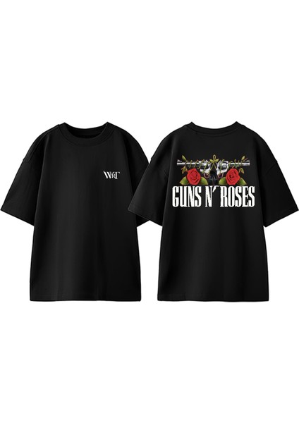 Guns N Roses 20 Tasarım Sırt Baskılı Pamuk Siyah Oversize T-Shirt