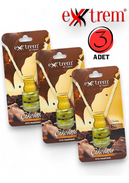 3 Adet Oto Parfümü Çikolata | Ahşap Asma Koku | 4 Hafta Kalıcı Ferah Koku 8 ml x 3 Adet