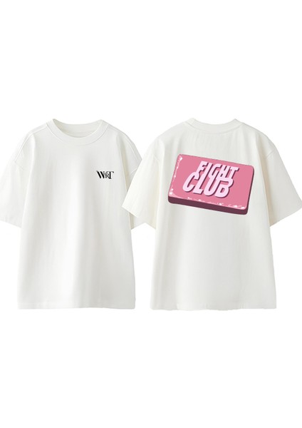 Fight Club 7 Tasarım Sırt Baskılı Pamuk Beyaz Oversize T-Shirt