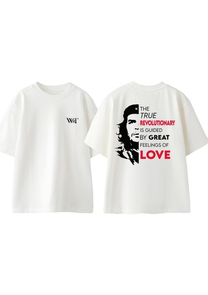 Che Guevara 3 Tasarım Sırt Baskılı Pamuk Beyaz Oversize T-Shirt