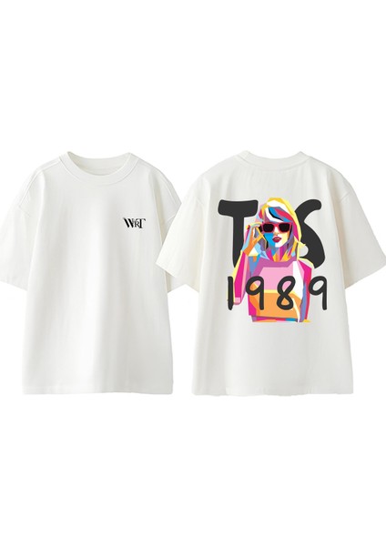 Taylor Swift 16 Tasarım Sırt Baskılı Pamuk Beyaz Oversize T-Shirt
