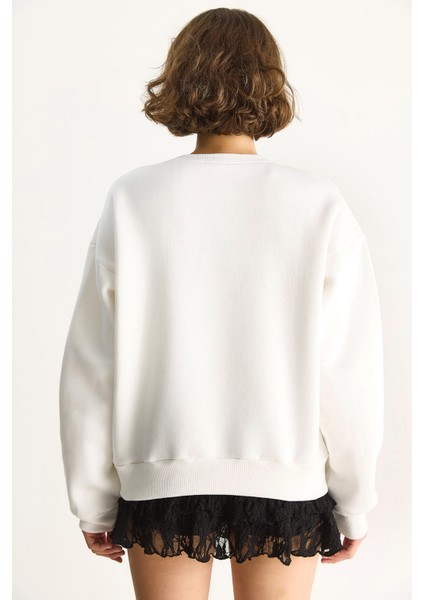 Kadın Bisiklet Yaka Dijital Cowboy Baskılı Salaş Sweatshirt
