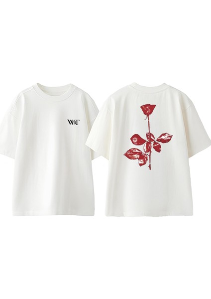 Depeche Mode 4 Tasarım Sırt Baskılı Pamuk Beyaz Oversize T-Shirt