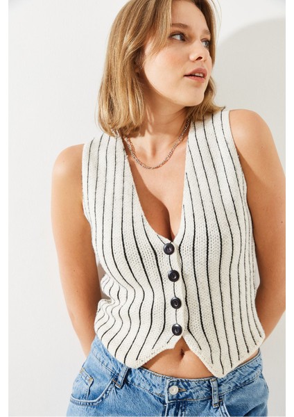 Kadın Çizgili Şardonlu Triko Yelek fiyatları