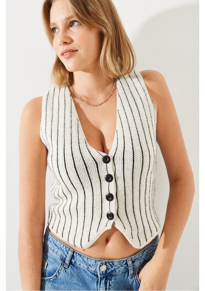 Kadın Çizgili Şardonlu Triko Yelek fırsatları