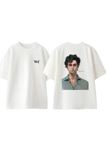 You 4 Tasarım Sırt Baskılı Pamuk Beyaz Oversize T-Shirt