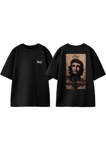 Che Guevara 4 Tasarım Sırt Baskılı Pamuk Siyah Oversize T-Shirt