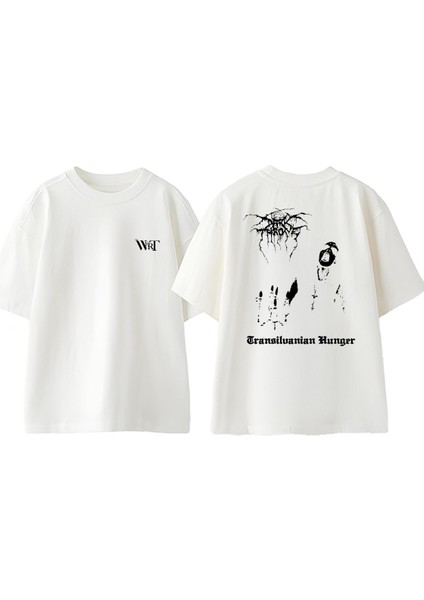 Darkthrone Transilvanian Tasarım Sırt Baskılı Pamuk Beyaz Oversize T-Shirt