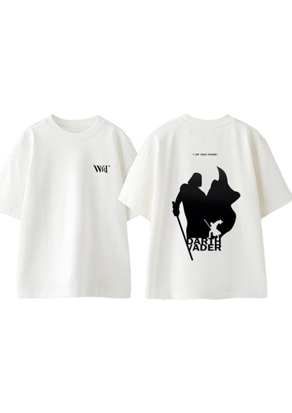 Star Wars Dart Vader 9 Tasarım Sırt Baskılı Pamuk Beyaz Oversize T-Shirt