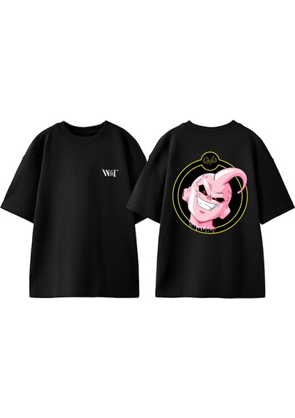 Kid Buu Sarı Daire Tasarım Sırt Baskılı Pamuk Siyah Oversize T-Shirt