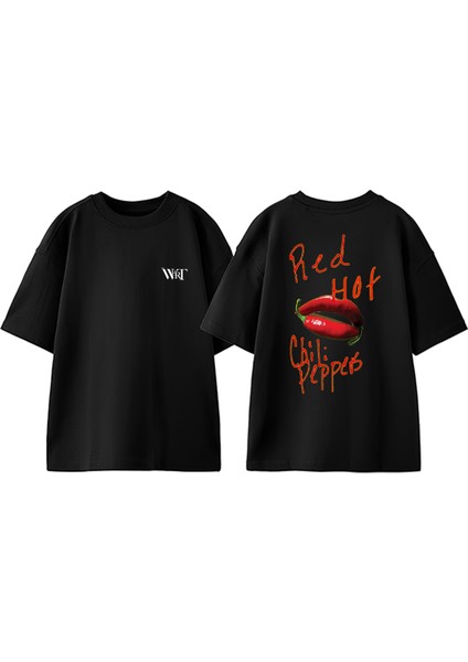 Red Hot Chili Peppers 4 Tasarım Sırt Baskılı Pamuk Siyah Oversize T-Shirt