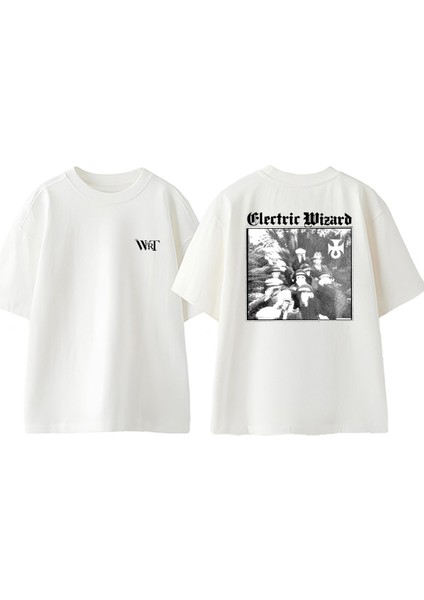 Electric Wizard Fanwork Tasarım Sırt Baskılı Pamuk Beyaz Oversize T-Shirt
