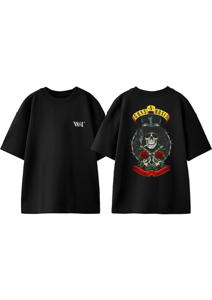Guns N Roses 14 Tasarım Sırt Baskılı Pamuk Siyah Oversize T-Shirt