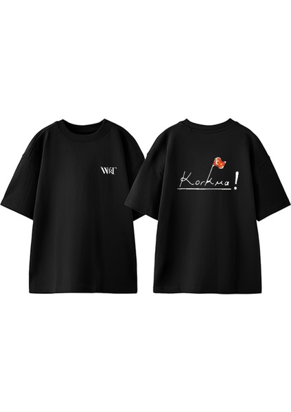 Türkiye Korkma Tasarım Sırt Baskılı Pamuk Siyah Oversize T-Shirt