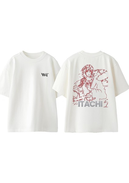 Itachı Red Tasarım Sırt Baskılı Pamuk Beyaz Oversize T-Shirt