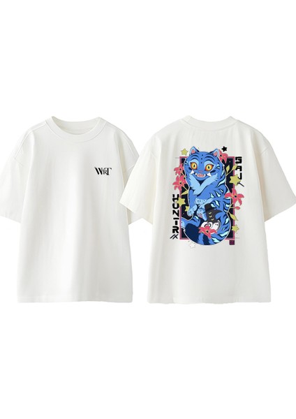 Kpop Demon Hunters 1 Tasarım Sırt Baskılı Pamuk Beyaz Oversize T-Shirt