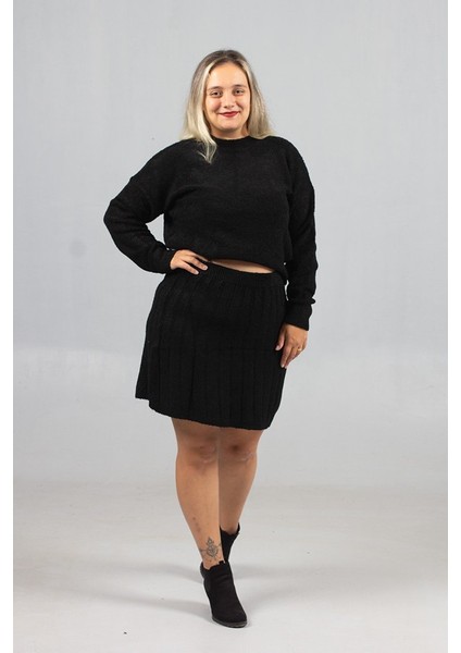 Standart ve Büyük Beden Siyah Triko Etek Kazak Takımı - En Yeni Moda modelleri