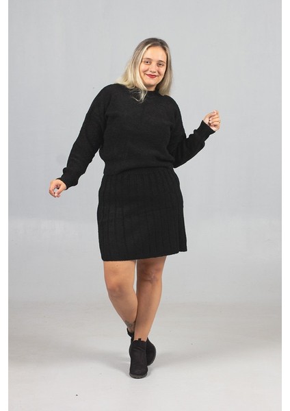 Standart ve Büyük Beden Siyah Triko Etek Kazak Takımı - En Yeni Moda fırsatları