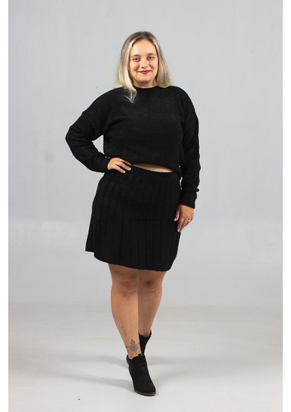 Standart ve Büyük Beden Siyah Triko Etek Kazak Takımı - En Yeni Moda indirimleri