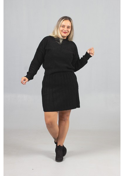 Standart ve Büyük Beden Siyah Triko Etek Kazak Takımı - En Yeni Moda