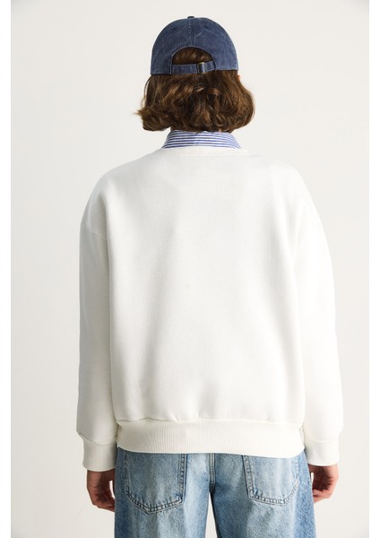 Kadın Teddy Nakış Işlemeli Bisiklet Yaka Salaş Sweatshirt