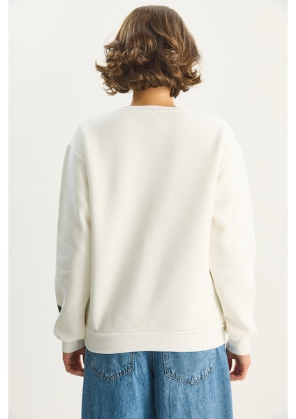 Kadın Bisiklet Yaka Baskılı Üç Iplik Şardonlu Basic Sweatshirt indirimleri