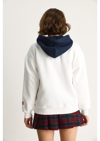 Kadın Usa Işlemeli Şardonlu Kapüşonlu Salaş Sweatshirt