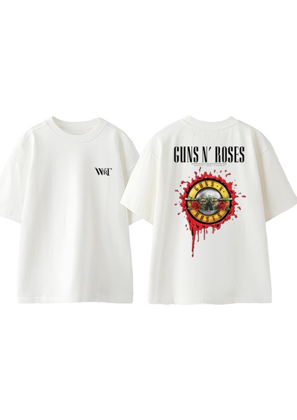Guns N Roses 27 Tasarım Sırt Baskılı Pamuk Beyaz Oversize T-Shirt