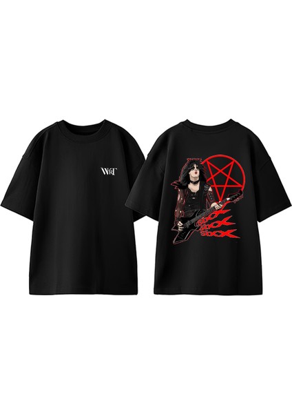 Sixx Sixx Sixx Motley Tasarım Sırt Baskılı Pamuk Siyah Oversize T-Shirt