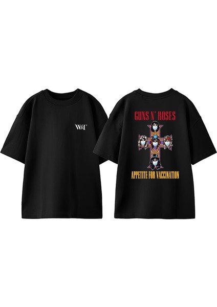 Guns N Roses Rock Müzik 12 Tasarım Sırt Baskılı Pamuk Siyah Oversize T-Shirt