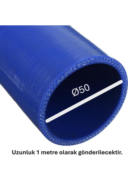 OTOVADİM50X1000 Silikon Düz Metrelik Hortum Çap 50 Uzunluk 1 Metre Mavi