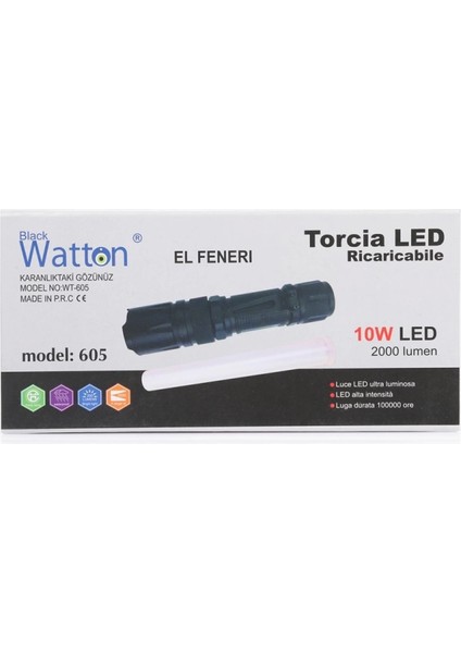 10W 2000 Lümen 4 Renk Güçlü El Feneri WT-605 fırsatları
