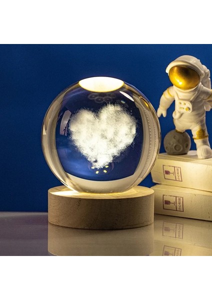 USB&039LI Ahşap Altlıklı Kalp Tasarımlı Cam Küre