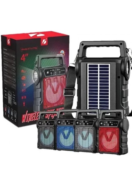 KTS-1706 Taşınabilir Güneş Enerjili Fenerli Bluetooth Hoparlör (4887)