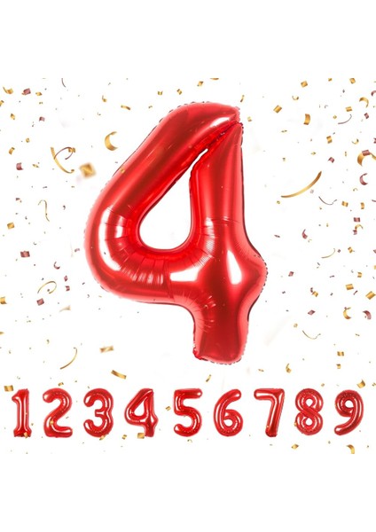 4 Rakamı Kırmızı Folyo Balon 16 Inch 40 cm