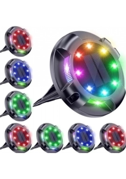 4'lü Solar Panelli Kazıklı Zemin Solar Ledi 8+4 LED Rgb