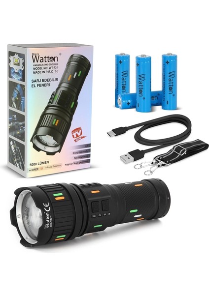 5000 Lümen Cree Tg LED Şarj Göstergeli El Feneri WT-731
