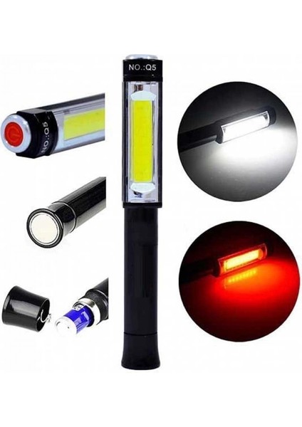 Ps-Q5 Pilli Mıknatıslı Cob LED Çalışma Tamir Kırmızı Işık El Feneri