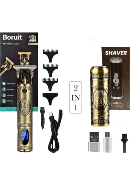Pro 2 In 1 Vintage Traş Makinesi Şarjlı Dijital Göstergeli Aliminyum Gövde