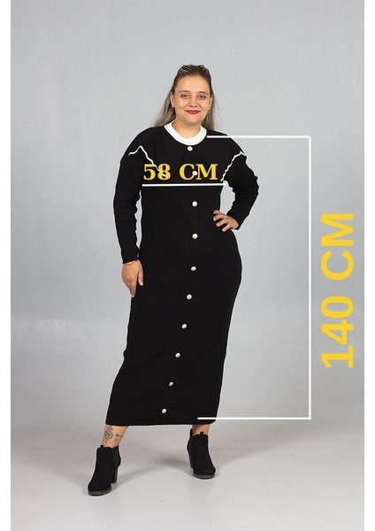 Bebe Yaka Triko Elbise Şık ve Rahat Büyük Beden Siyah Triko Elbise fiyatları