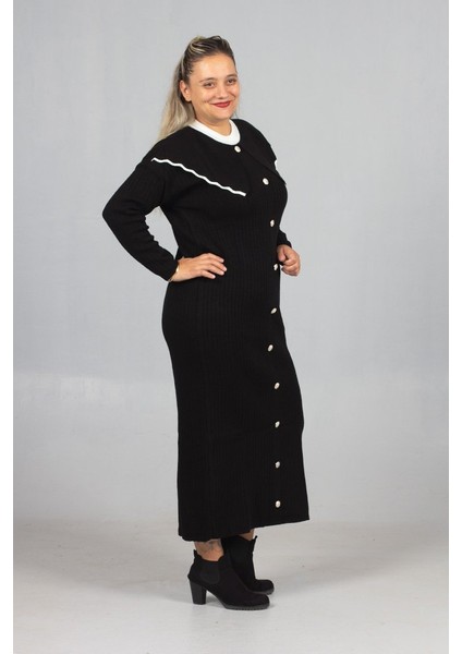 Bebe Yaka Triko Elbise Şık ve Rahat Büyük Beden Siyah Triko Elbise modelleri