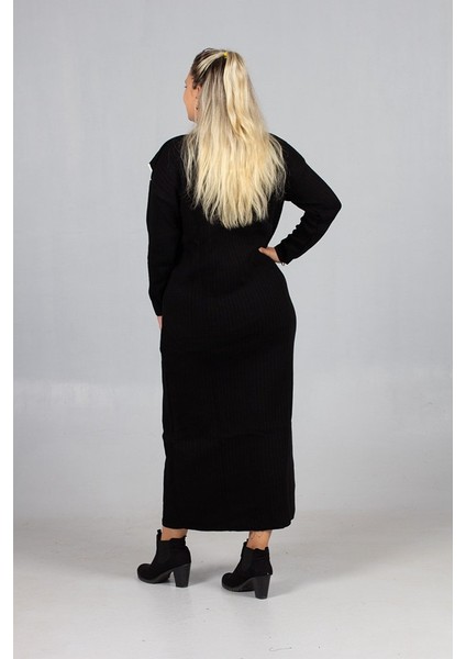 Bebe Yaka Triko Elbise Şık ve Rahat Büyük Beden Siyah Triko Elbise fırsatları