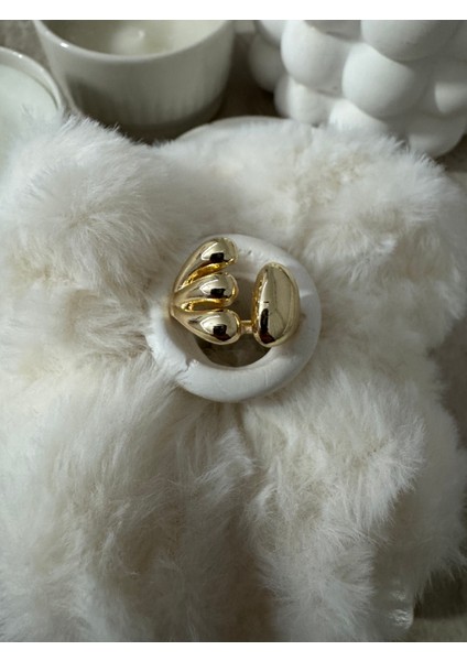 Tek Kenar Üç Ayrımlı Ayarlanabilir Gold Yüzük